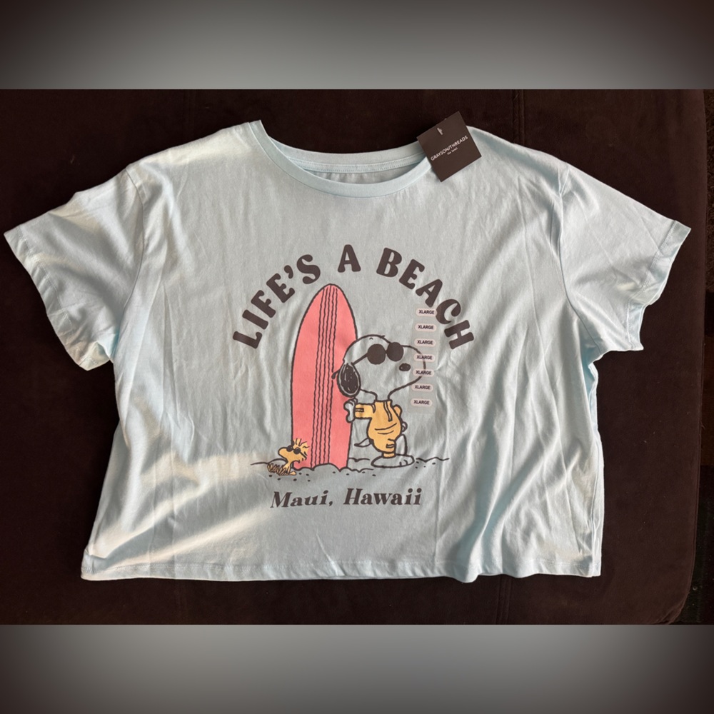 Peanuts Blue Beach Maui Hawaii Crop Tee Shirt